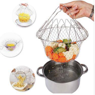 Deep Fry Basket Stainless Steel Multi-function Foldable Chef Cooking Basket Flexible Kitchen Tool for Fried Food Washing Fruits Vegetables - YLORESHOP