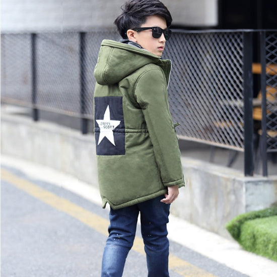 Trench coat with five-pointed star, velvet interior, for boys - YLORESHOP