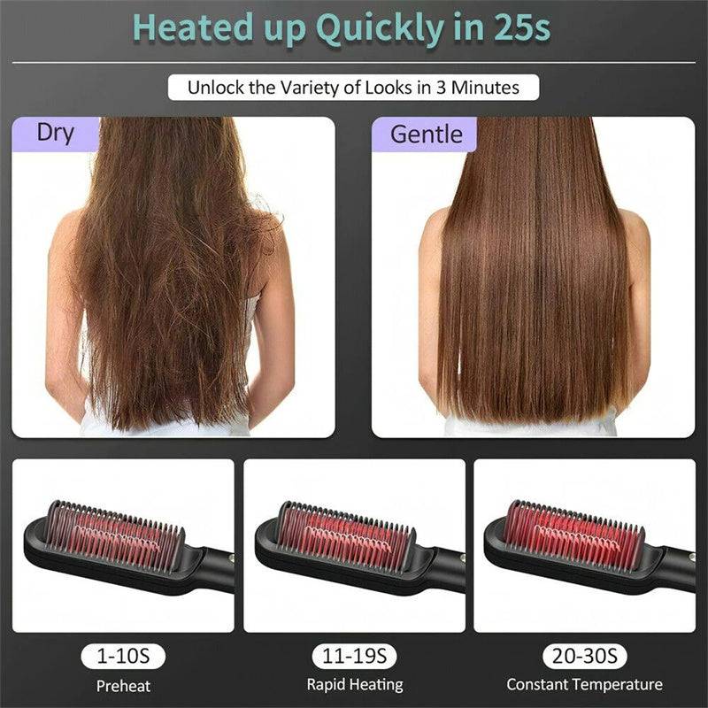 New 2 In 1 Hair Straightener Hot Comb Negative Ion Curling Tong Dual-purpose Electric Hair Brush - YLORESHOP