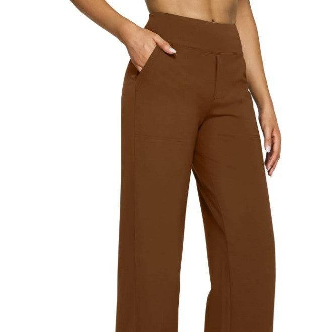 Pocket Knitted Straight High Waist Trousers - YLORESHOP