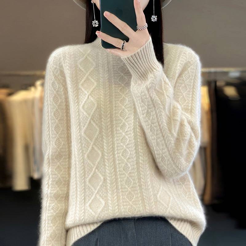 Maglione maglione lavorato a maglia a trecce con collo alto e mezzo dolcevita autunno e inverno