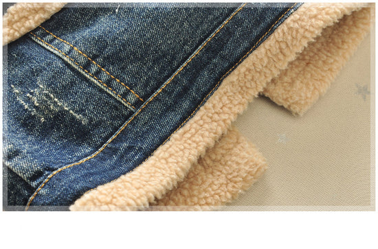 Children's jacket with fur collar, thick, with 4 pockets - YLORESHOP