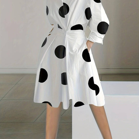 Fashion Long Sleeve V-neck Printed Mid-length Dress Women's Clothing - YLORESHOP