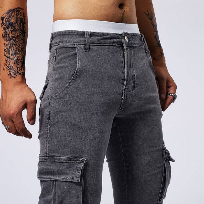 Jeans da lavoro multitasche da uomo, marchio di moda, elasticizzato, vestibilità slim