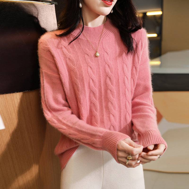 Pure Wool Sweater Women's Half Turtleneck Thick Twist Bottoming Shirt