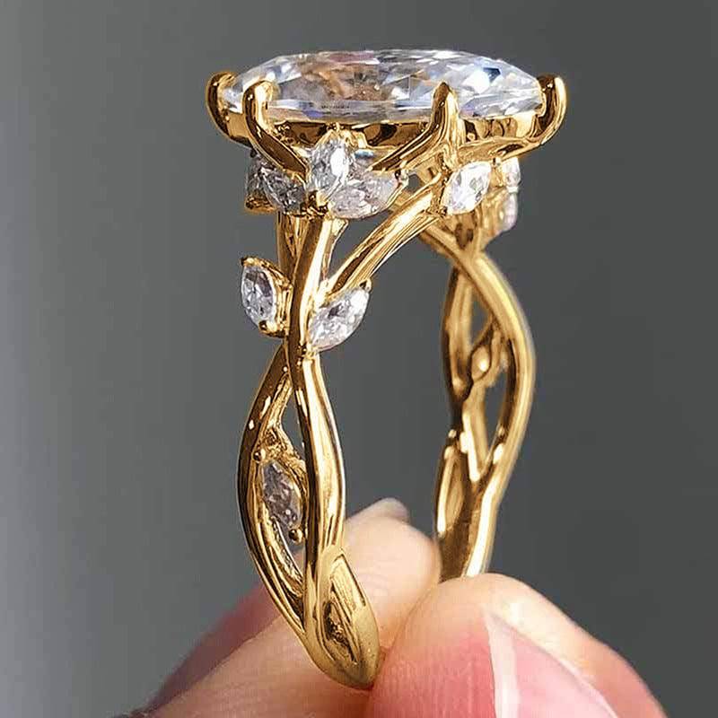 Zircon Ring Female Court Leaf Vine Design - YLORESHOP