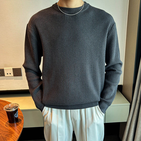 Men's Thick Ribbed Crew Neck Sweater, Autumn and Winter