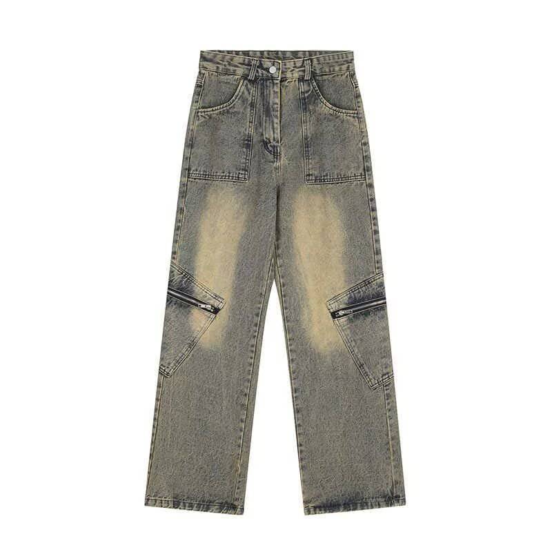 Pantaloni in denim tinto fango giallo High Street alla moda retrò