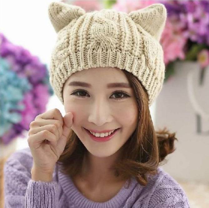 Hand Made 3D Cute Knitted Cat Ear Beanie For Winter - YLORESHOP