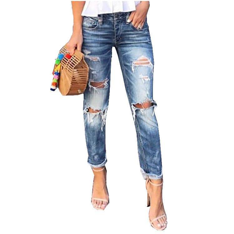 Women's Jeans Ripped Washed Slimming - YLORESHOP