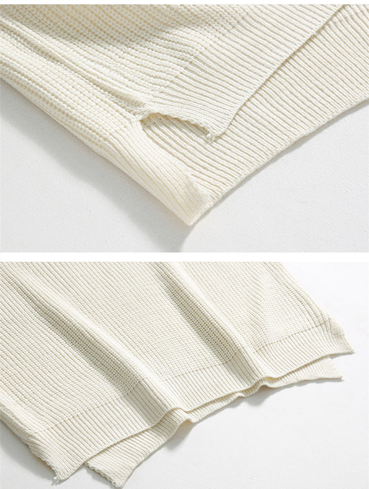 Maglione pullover a maniche lunghe con scollo rotondo e tinta unita in stile pigro