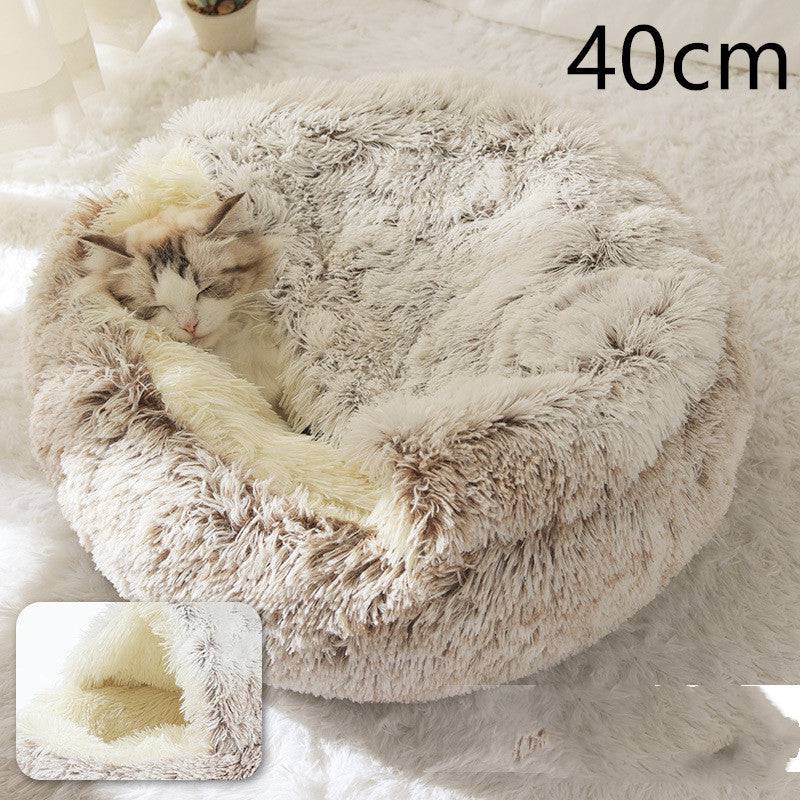 Letto invernale per cani e gatti 2 in 1 Letto invernale per animali domestici Letto rotondo in peluche caldo Letto per animali domestici in morbido peluche lungo Prodotti per animali domestici