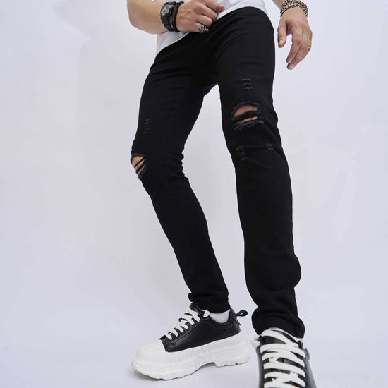 Men's Ripped Slim Fit Skinny Elastic Jeans - YLORESHOP