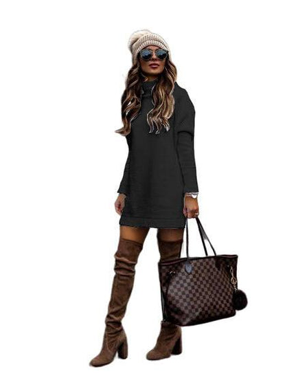 Women's New Round Neck Long Sleeve Knitted Sweater Dress - YLORESHOP