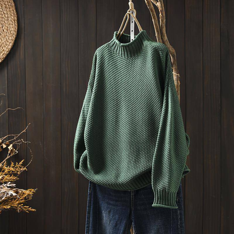 Mock Neck Sweater Women Loose Plus Size - YLORESHOP