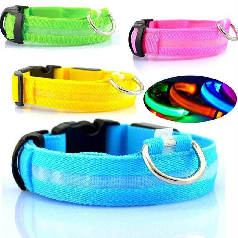 Collare luminoso per cani da compagnia a LED in nylon, sicurezza notturna, lampeggiante, guinzaglio per cani, gatti, regolabile, forniture per animali domestici