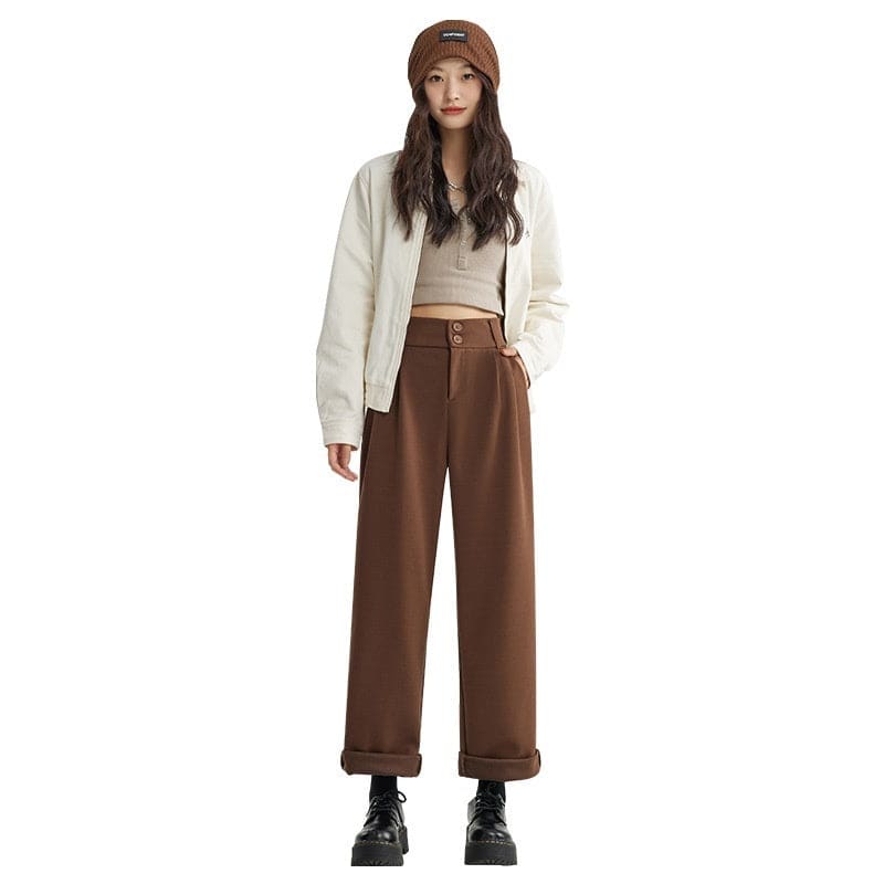 Straight Woolen Wide Leg Pants - YLORESHOP