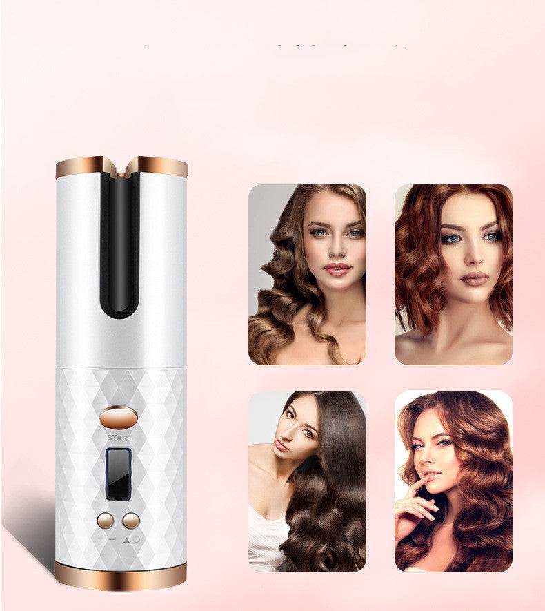 Rechargeable Automatic Hair Curler Women Portable Hair Curling Iron LCD Display Ceramic Curly Rotating Curling Wave Styer - YLORESHOP