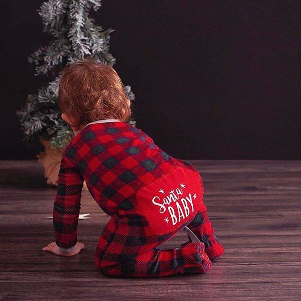 Infant Baby Boys Girls Christmas Santa XMAS Letter Plaid Romper Jumpsuit Outfits baby clothes winter clothe - YLORESHOP