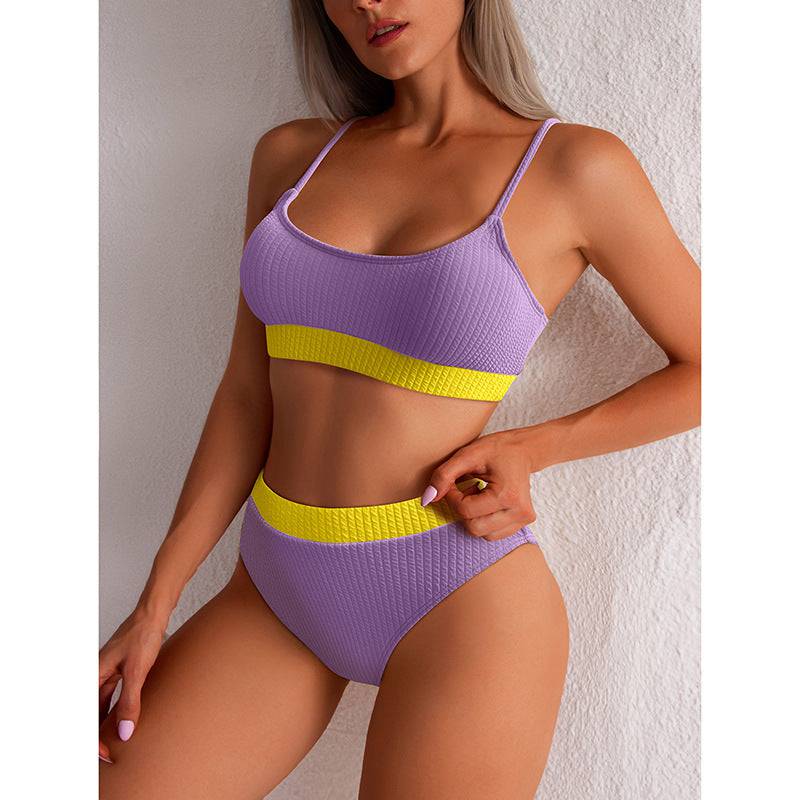 High Waist Bikini Swimwear Women Swimsuit New Push Up Biquini Ribbed Bathing Suit Women Sexy High Cut Bikinis Set - YLORESHOP