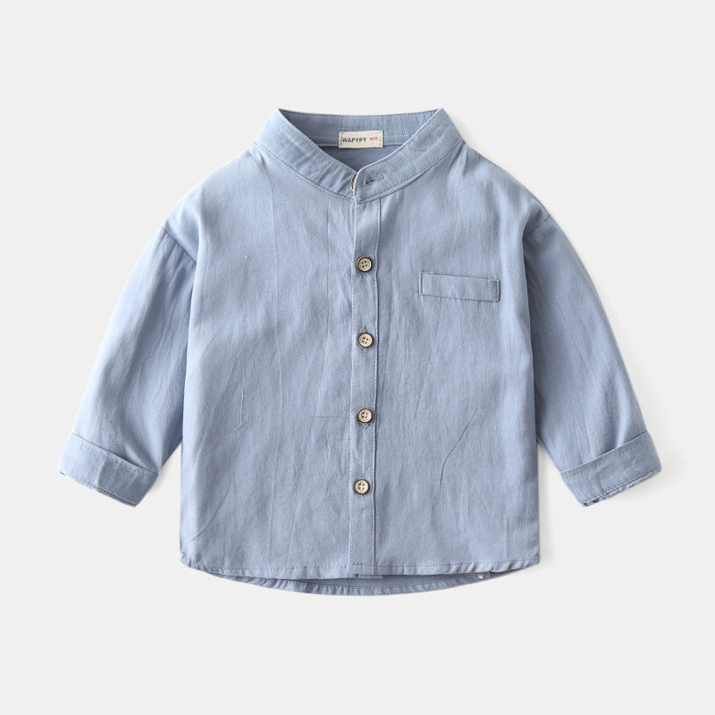 Boys stand collar solid color shirt - YLORESHOP