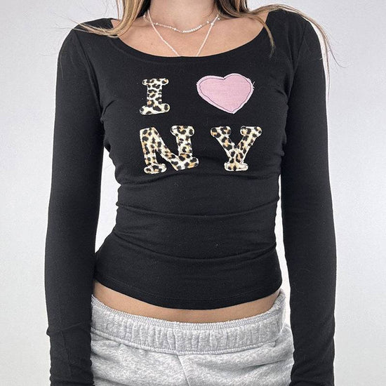 Casual Street Leopard Print Letter Patch T-shirt Top - YLORESHOP