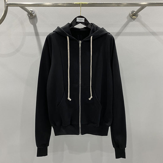 Classic Black Zip-up Hooded Long Sleeve Sweatshirt For Men - YLORESHOP