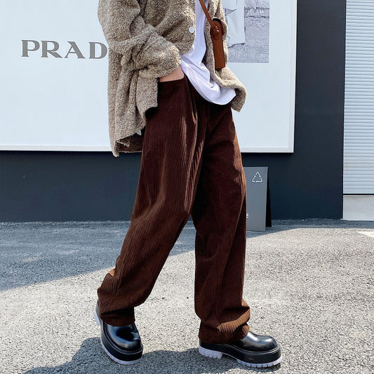 Pantaloni a gamba larga in velluto a coste vintage casual da uomo