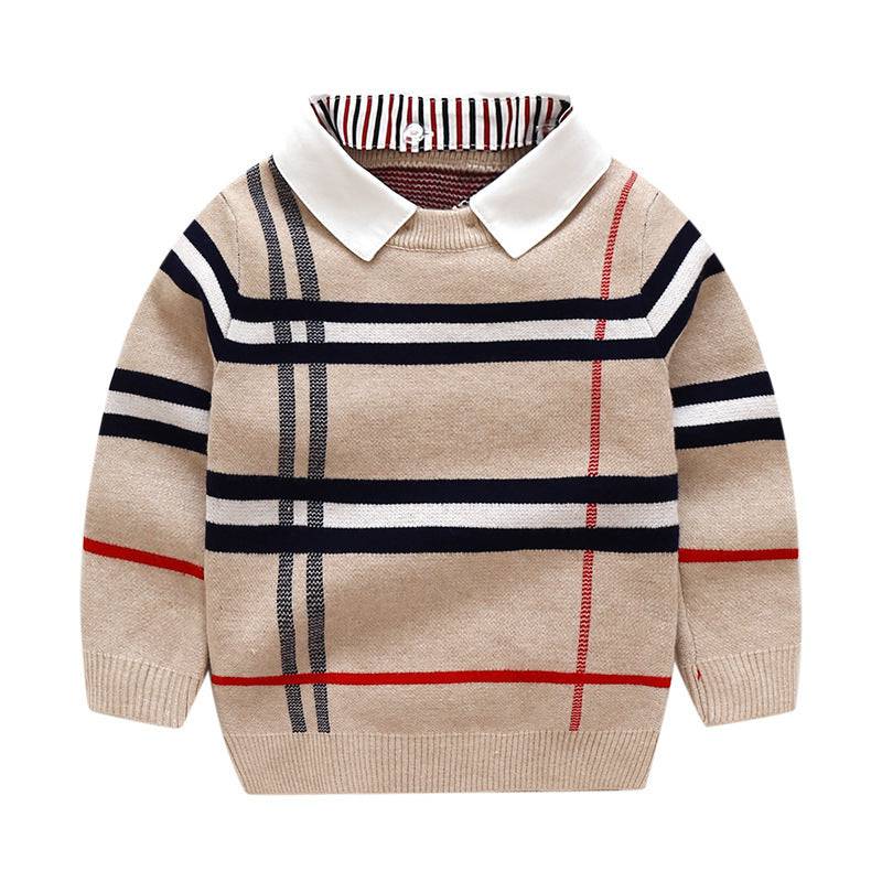 Boys plaid jacquard sweater - YLORESHOP