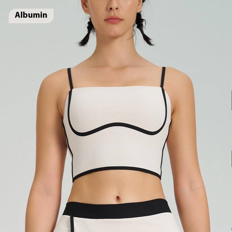 Contrast Color Fast-drying Sports Vest Women's Fitness Shockproof Fixing Cup Summer High Elastic Yoga Clothes Outfit Top - YLORESHOP