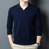 Polo da uomo a maniche lunghe in maglia anti-pilling con colletto a gabbiano, autunno e primavera
