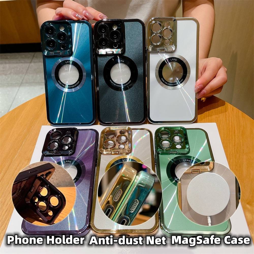 Electroplated Phone Case Luxury Plating CD Pattern Magsafe Bracket Case For 12 13 14 Pro Max Invisible Camera Stand Holder Lens Holder Magnetic Suction