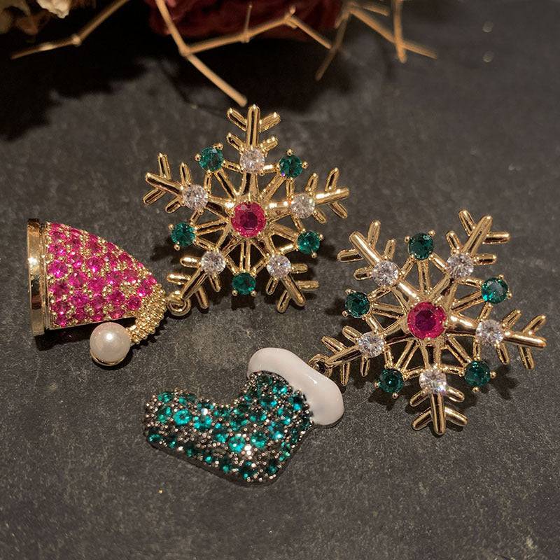 Christmas Snowflake Asymmetric Stud Earrings Christmas Hat Boot Earrings - YLORESHOP