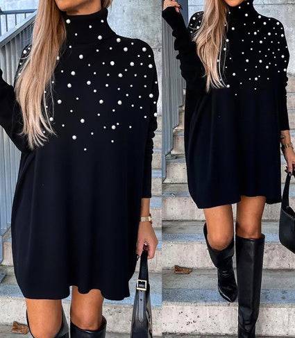 Fashion Women's Wear Turtleneck Flowy Dress - YLORESHOP