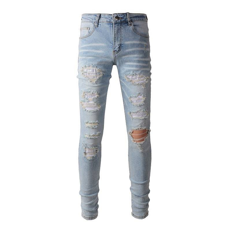 Pantaloni casual in denim strappato da uomo leggermente elastici