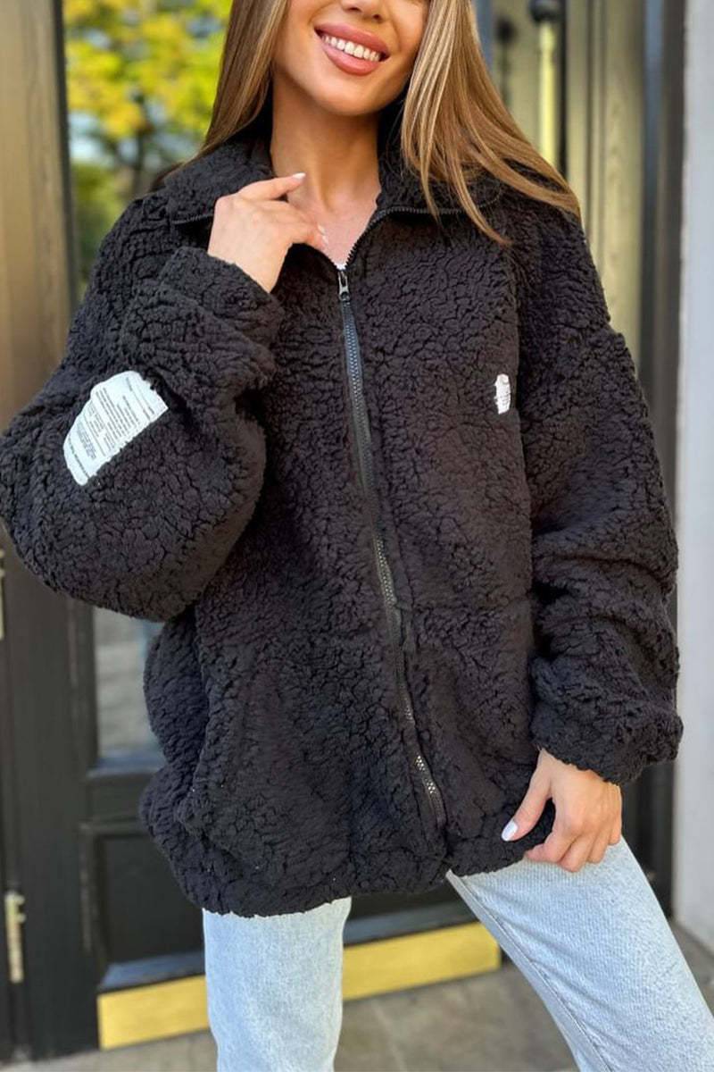 Winter Zipper Jacket Fashion Lapel Plush Cardigan Coat With Pockets Women's Clothing - YLORESHOP