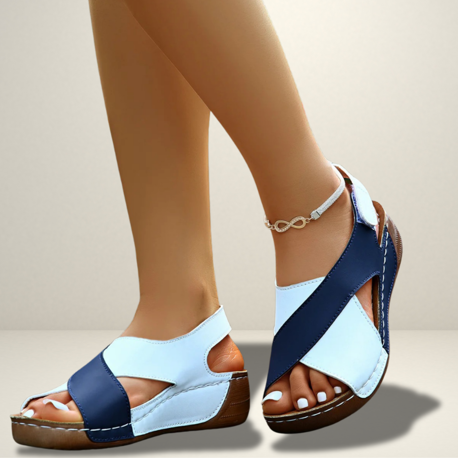 Summer Wedges Sandals With Colorblock Cross-strap Design Casual Thick-soled Roman Shoes For Women - YLORESHOP