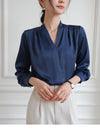 Elegant V-neck Satin Shirt Women's Commuter Formal Wear - YLORESHOP
