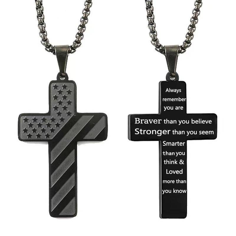 Amazon Hot American Flag Cross Necklace Pendant Men's Stainless Steel Necklace - YLORESHOP