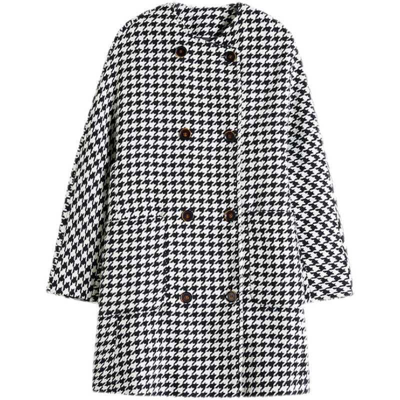 Cappotto pied de poule da donna in lana taglie forti