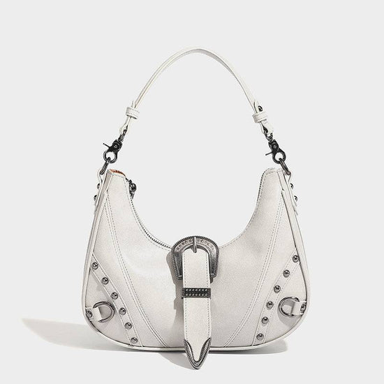Women's Distressed Silver Belt Buckle Underarm Shoulder Bag - YLORESHOP