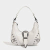 Women's Distressed Silver Belt Buckle Underarm Shoulder Bag - YLORESHOP