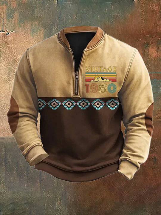 Maglione con stampa digitale 3D, colletto alla coreana, da uomo