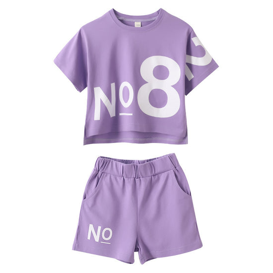 Loose Children's Wear Girl Short-sleeved Big Kids Sports Two-piece Suit - YLORESHOP