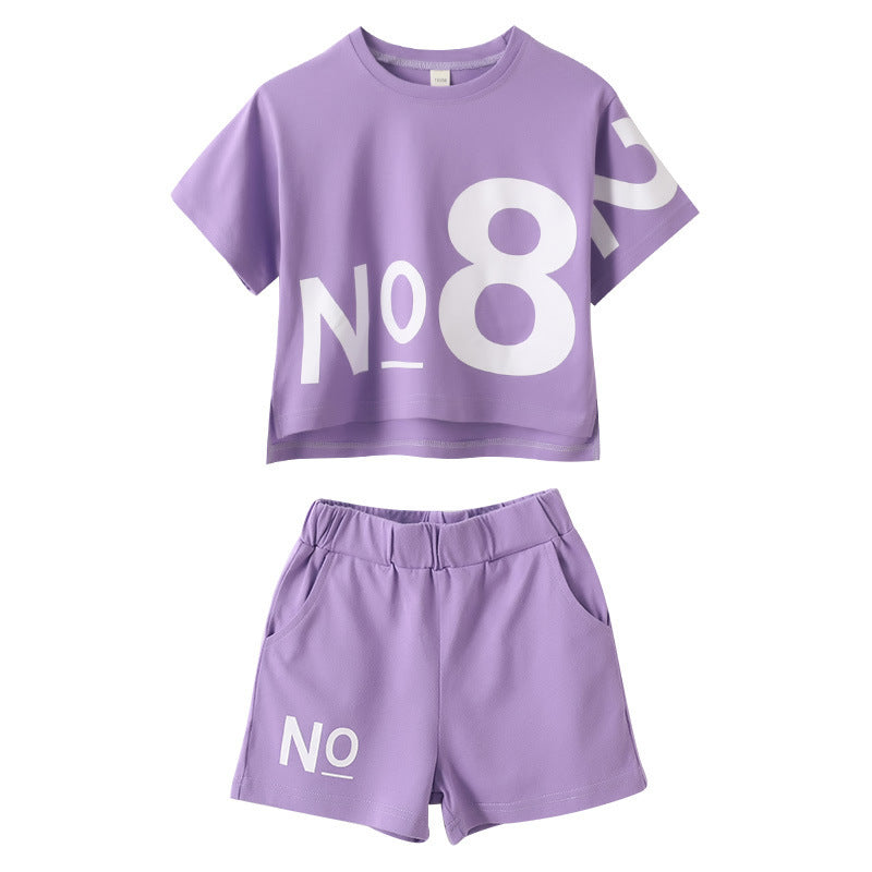 Loose Children's Wear Girl Short-sleeved Big Kids Sports Two-piece Suit - YLORESHOP