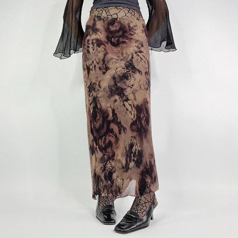 Women's Vintage Rose Print Skirt - YLORESHOP