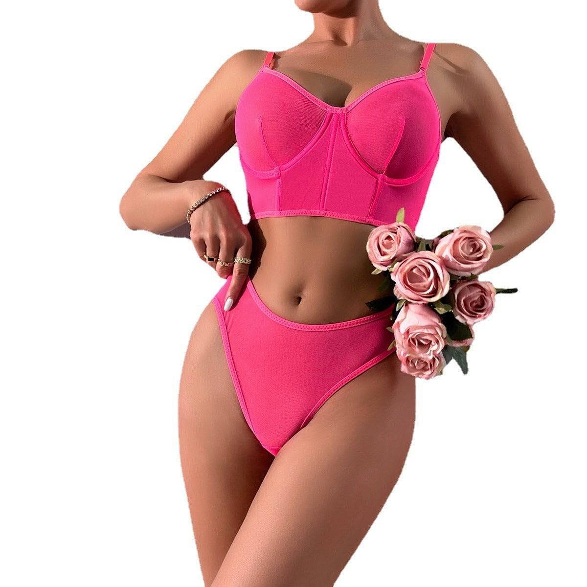 Women's Underwear Fishbone Contrast Color Mesh Push-up Suit - YLORESHOP