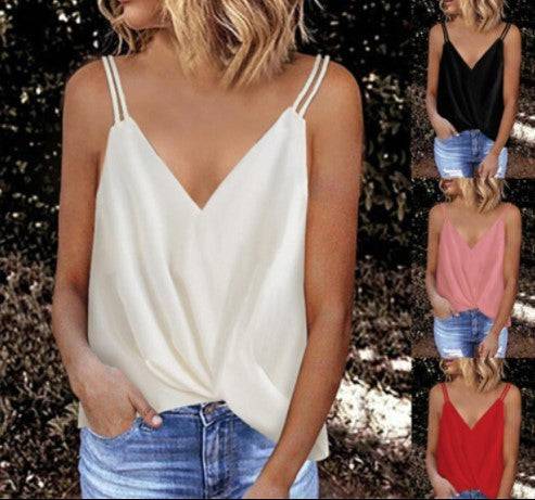 Women's Summer Solid Color V-neck Brace Top - YLORESHOP