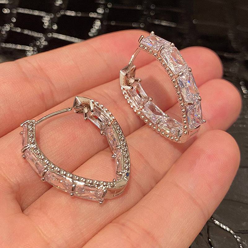 Ring Ear Ring Female Inlaid Zircon Geometry - YLORESHOP