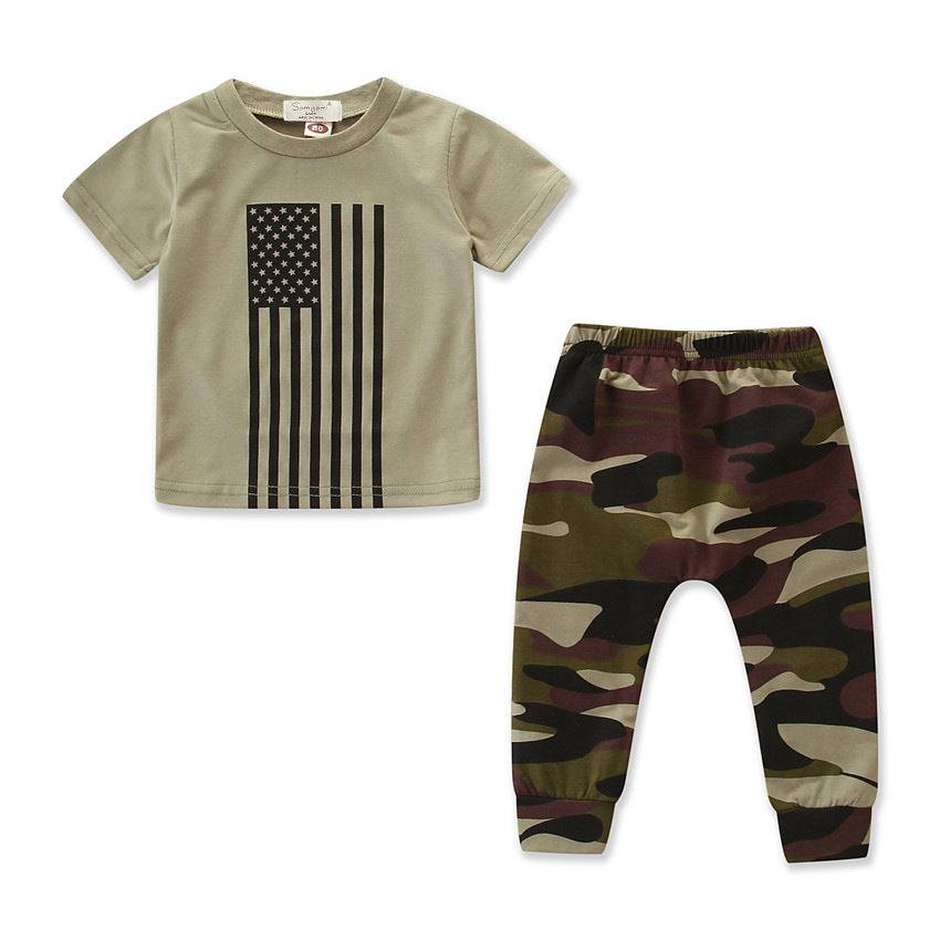 Little Kids' Suit Summer Men's Clothing Independence Day Flag Camouflage Suit - YLORESHOP